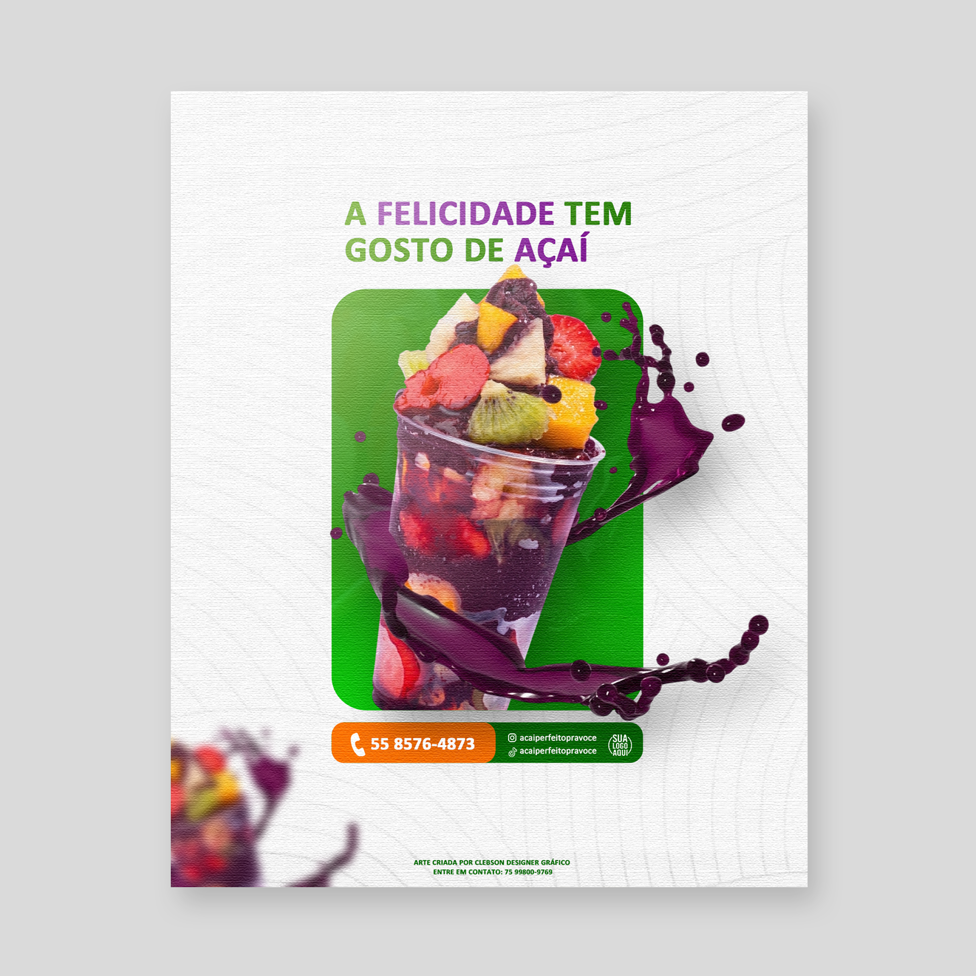 Designer gráfico criando artes profissionais para açaíteria no Instagram